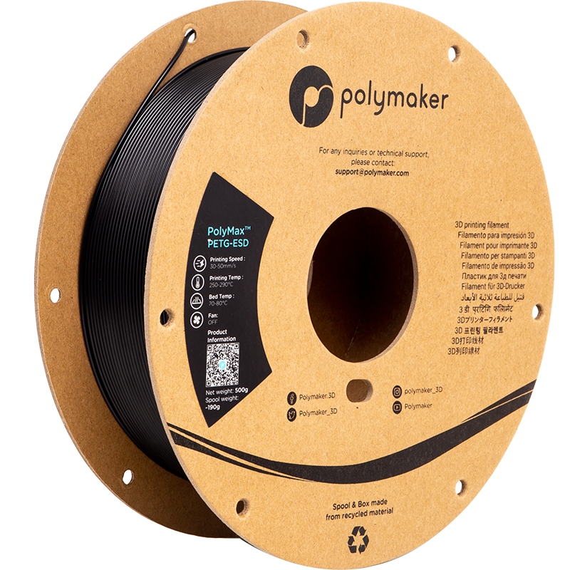 Polymaker PolyMax™ Tough PETG - ESD Filament featuring Nano-reinforcement Technology 